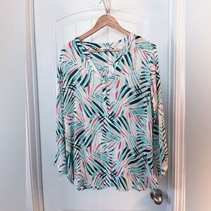 Old Navy Leaf Print Women's Blouse - Green, Pink, White Size Large